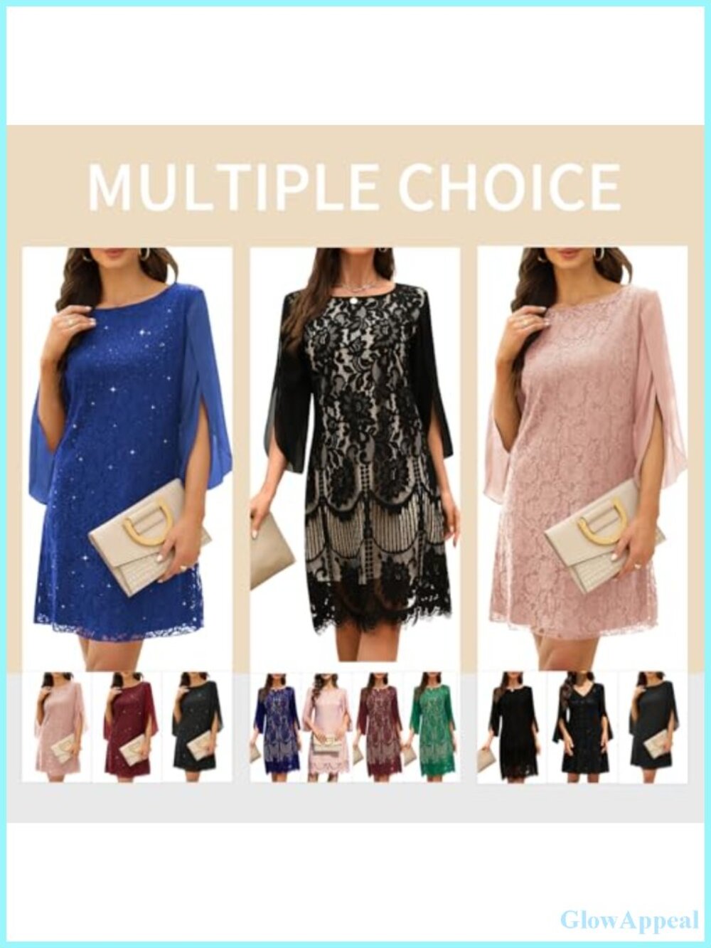 Lace Sequin Formal Wedding Guest Cocktail Dress Slit Sleeve - Picture 4 of 6